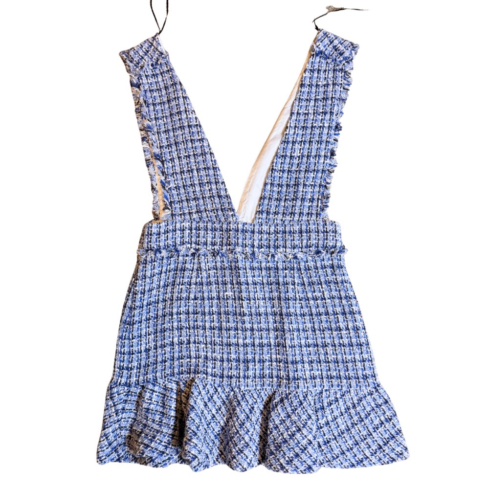 Zara Blue and White Plaid Pinafore Dress Size S